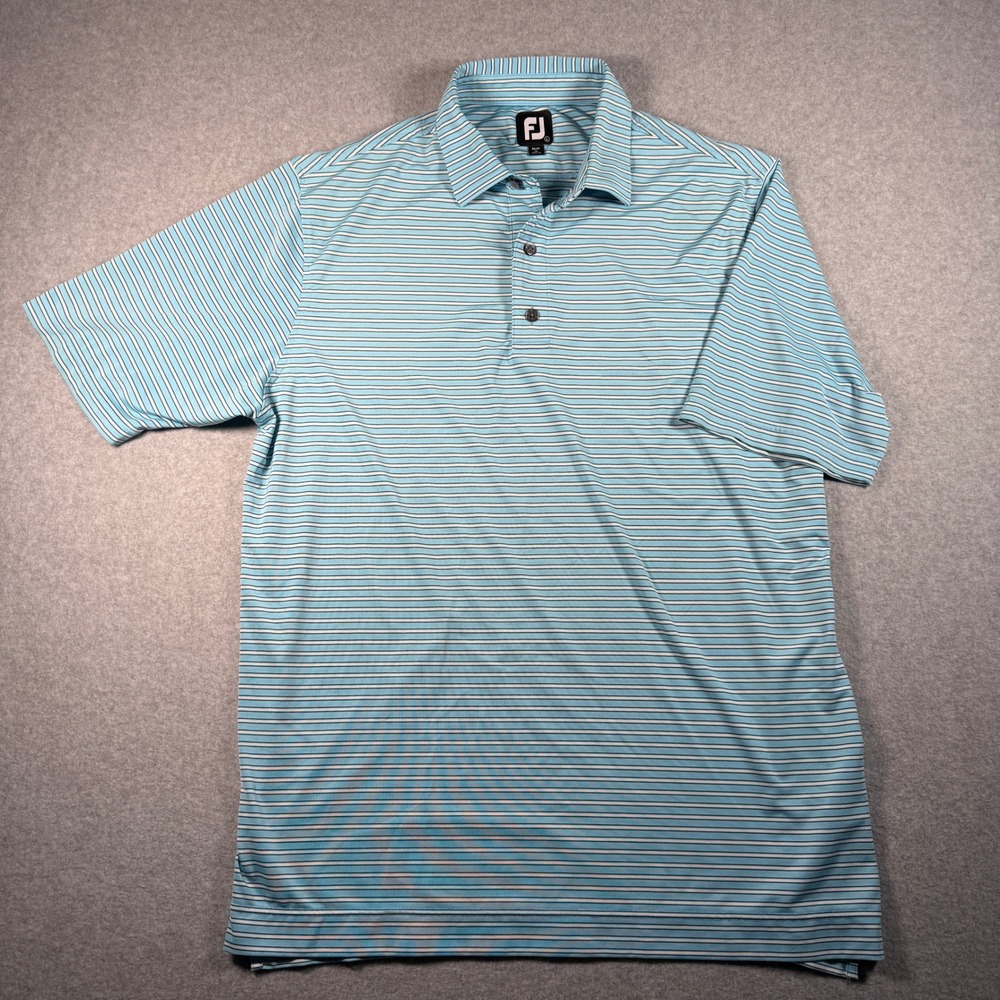 FootJoy FJ Men's L Performance Polo – Blue with White Outlined Stripes